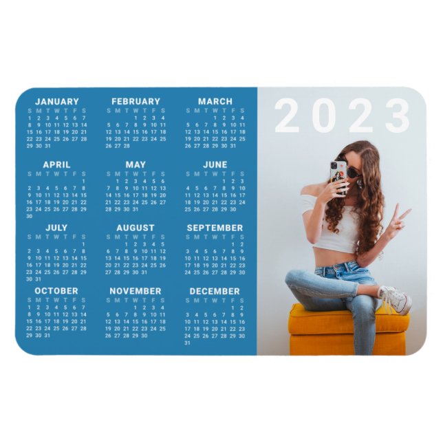 Ímã Íman Calendário 2023 | Personalizar Cor e Foto (Horizontal)