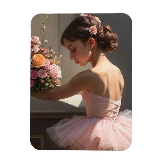 Ímã Iman con bailarina sujetando ramo de flores (Vertical)