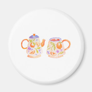 Imã Iman con tazas, conjunto cute naranja floral