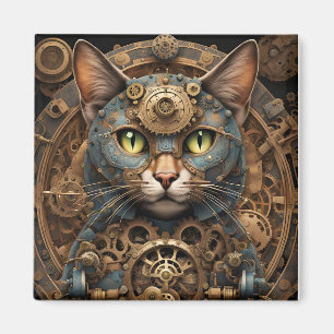 Imã íman de arte AI de gato-de-steampunk azul