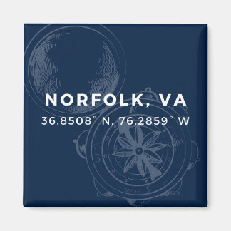 Imã Íman de botão náutico - coordenadas do Norfolk VA