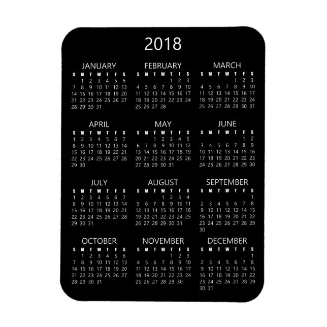 Ímã Íman de calendário de 2018 - Preto (Vertical)