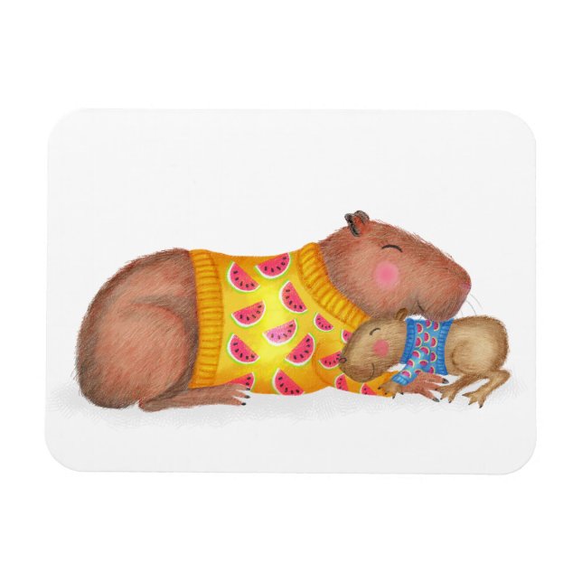 Ímã Íman de capivara fofa e bebê (Horizontal)