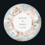 Imã Íman de casamento do jardim floral Dusty Blue-Beig<br><div class="desc">Magneta de casamento de jardim floral personalizado bege</div>