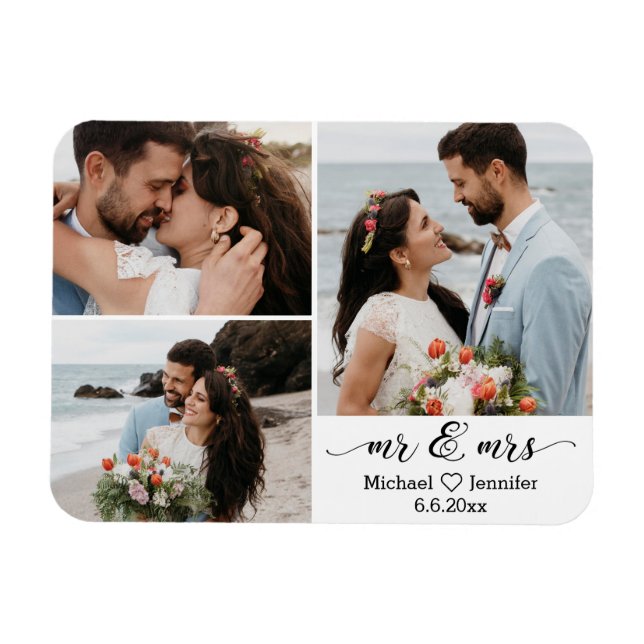 Ímã íman de colagem de 3 fotos de casamento elegante s (Horizontal)