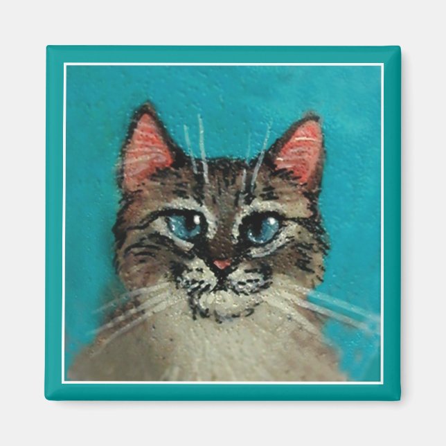 Imã Íman de gato branco de olhos azuis (Frente)