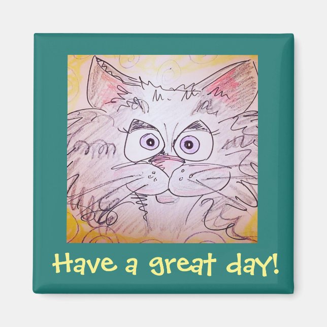 Imã íman de gato de olhos grandes - azul (Frente)