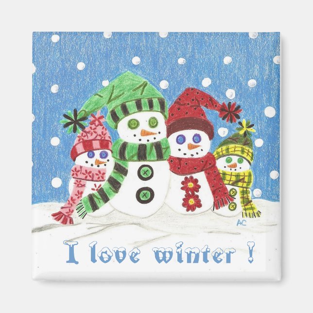 Imã Íman de geladeira da família Snowmen. (Frente)