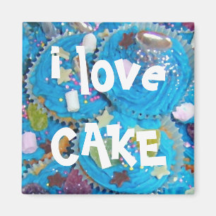 Imã Íman de geladeira 'eu amo bolo' Cupcakes Azuis