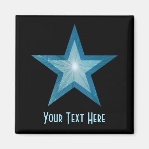 Imã Íman de geladeira 'Seu Texto' estrela azul quadrad