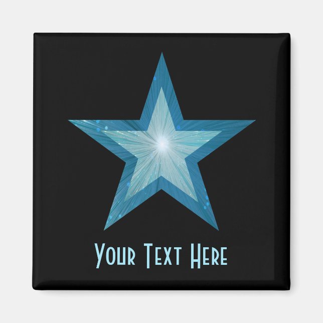 Imã Íman de geladeira 'Seu Texto' estrela azul quadrad (Frente)