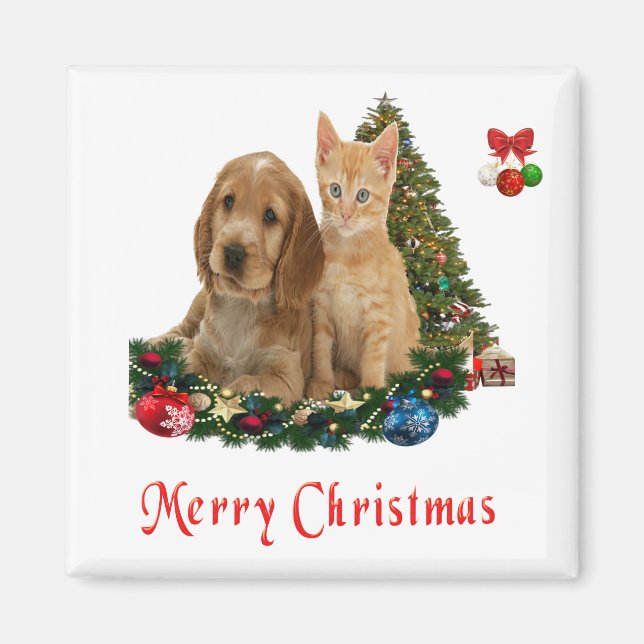 Imã Íman de Natal de Kitten e cachorrinho (Frente)
