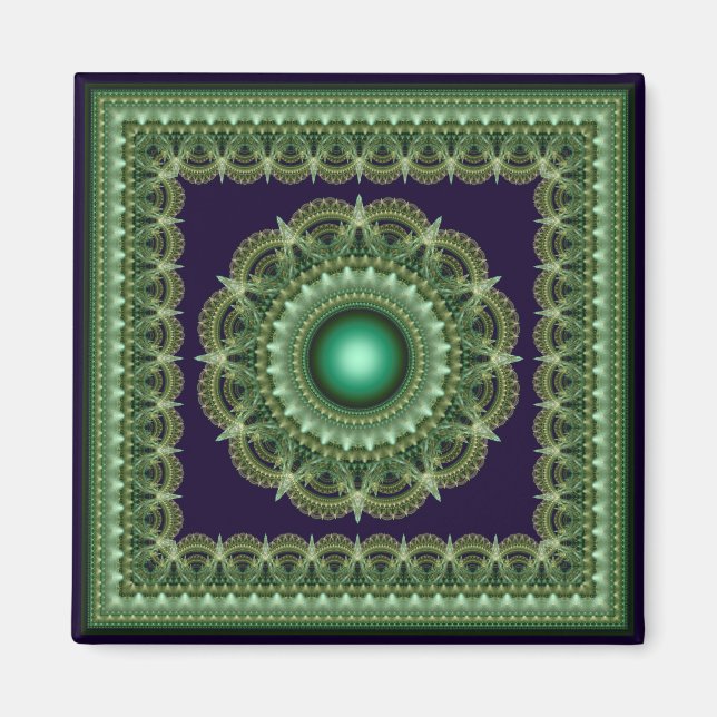 Imã Íman de ornamento caleidoscópico brilhante fractal (Frente)