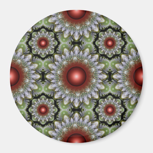 Imã Íman de padrão vermelho de Natal ornamentado (Frente)