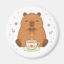 Íman de Xícara de Aniversário de Capivara Fofa