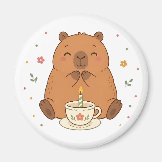 Imã Íman de Xícara de Aniversário de Capivara Fofa (Frente)