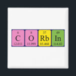 Imã Íman do nome da mesa periódica da Corbin<br><div class="desc">Corbin se soletrava como C O Rb In (Carbon Oxygen Rubidium Indium) em um ímã para o cientista em você.</div>