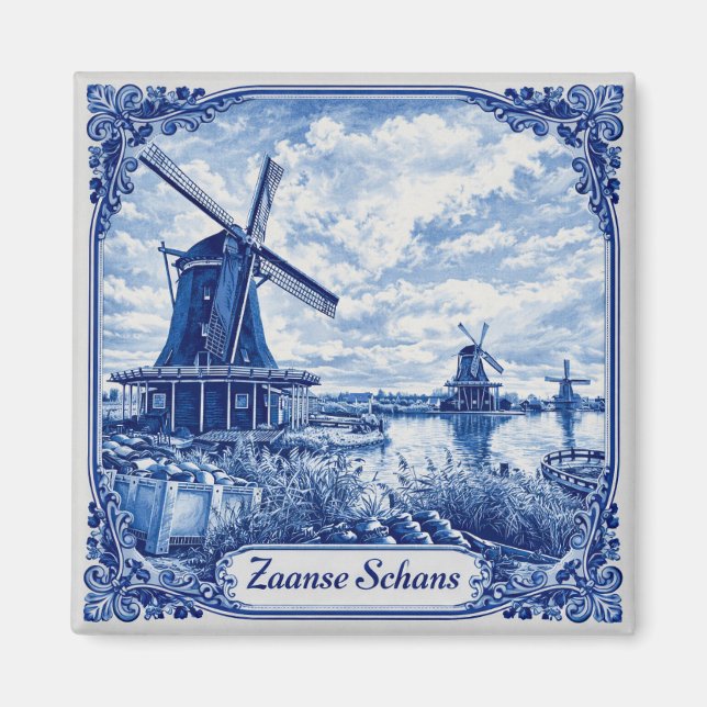 Imã íman estilo Delft Azul de Zaanse Schans (Frente)