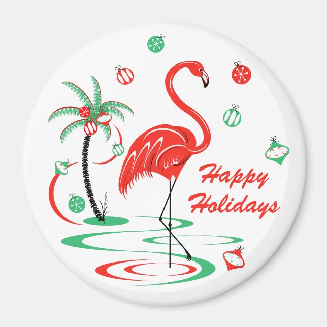 Imã Íman Flamingo Feriados de Natal Vermelho (Frente)