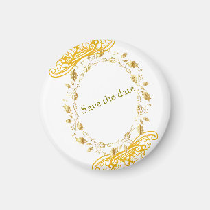 Imã Íman Floral Dourado Elegante "Salvar a Data"