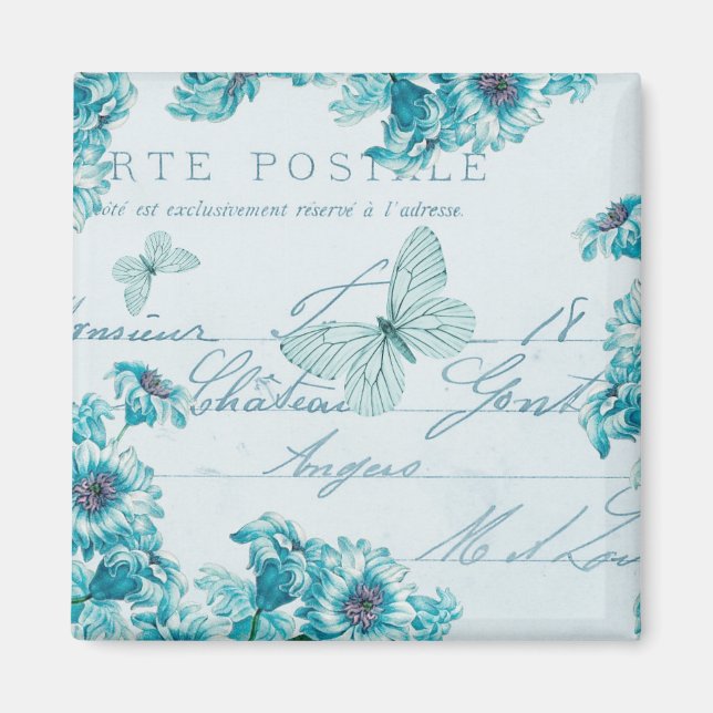 Imã Íman floral francês com flores azuis (Frente)