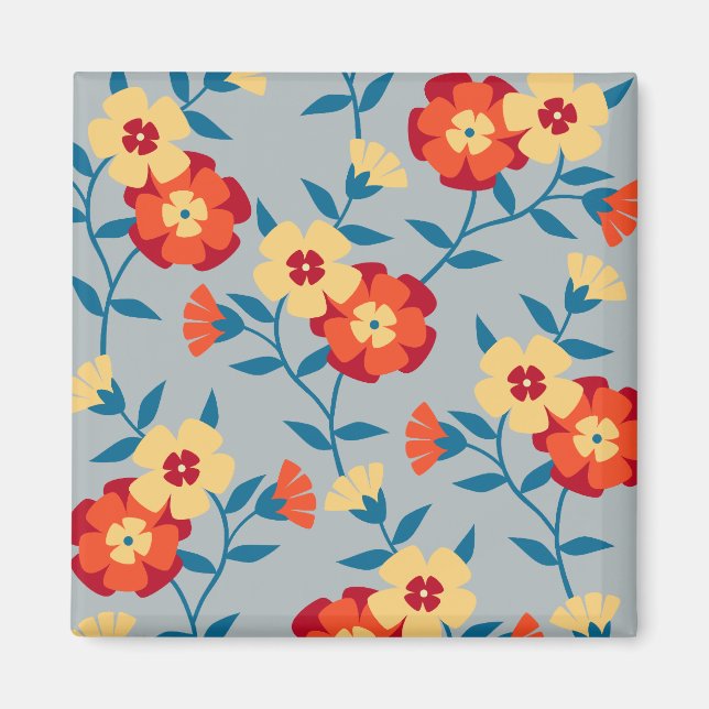 Imã Íman Floral Moderno Amarelo e Azul (Frente)