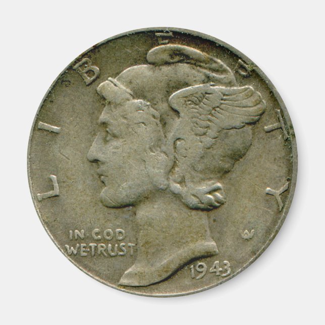 Imã Íman inverso Mercury dime em 1943 (Frente)