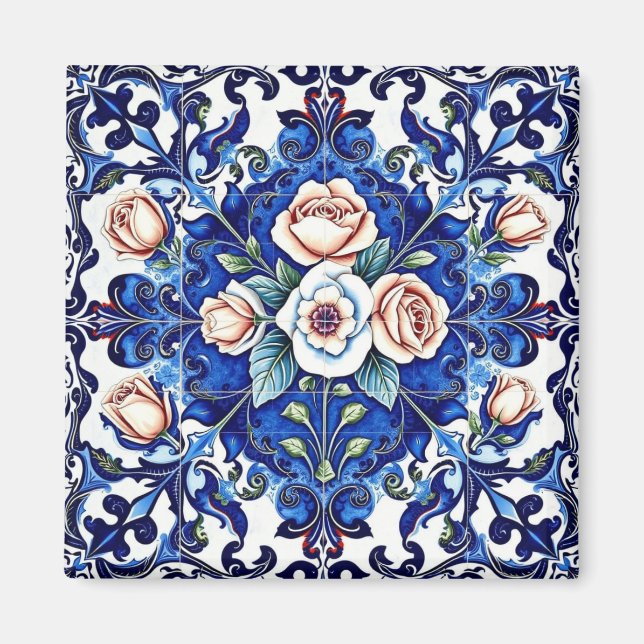 Imã íman mosaico rosa real (Frente)