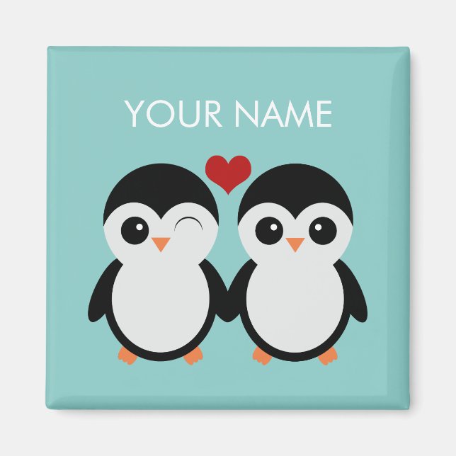 Imã Íman personalizável de casal de pinguins (Frente)