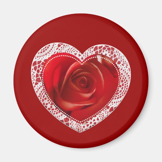 Imã Íman redondo Red Lace Heart (Frente)