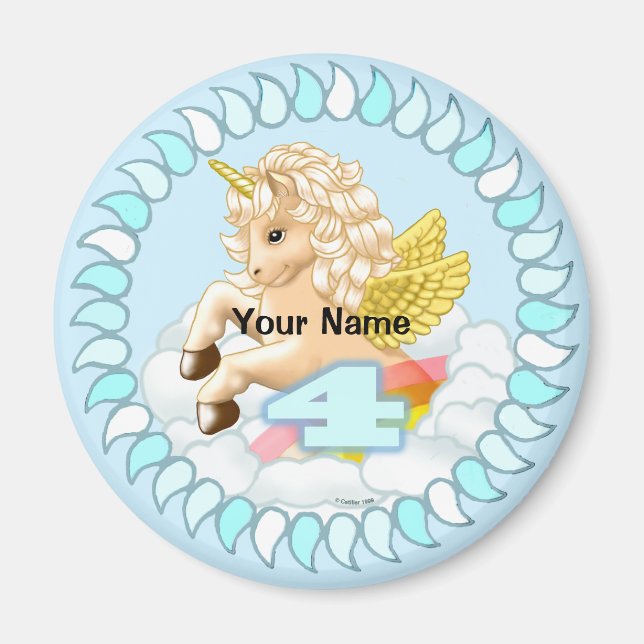 Imã Íman Unicórnio de aniversário de 4 anos (Frente)