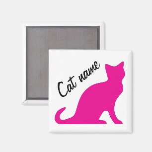 Imã Ímanes de silhueta de gatinho rosa com nome person
