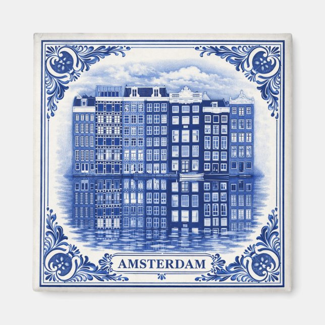 Imã Ímãs de casas do canal de Amsterdã no estilo Delft (Frente)
