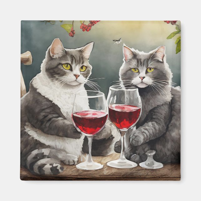 Imã Ímãs de Gatos Legais Bebendo Vinho! (Frente)