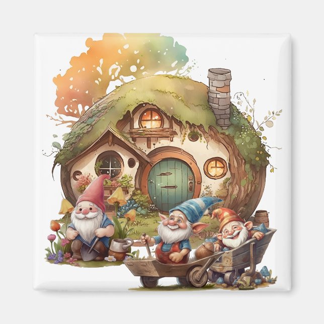 Imã Ímãs Quadrados de Gnominho Fofo (Frente)