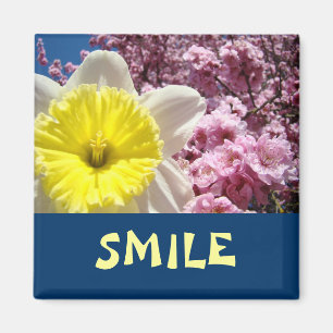 Imã Ímãs SMILE Narcisos Flores Botões Cor-de-Rosa