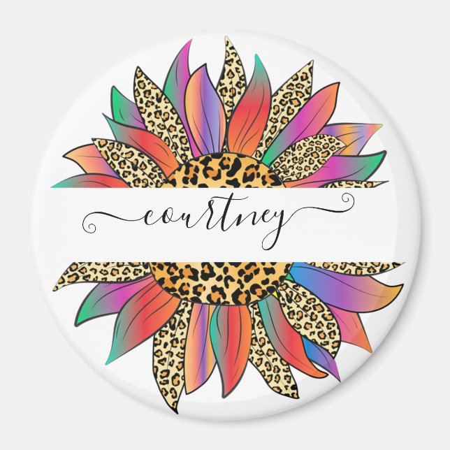 Imã Impressão arco-íris e leopardo personalizada (Frente)