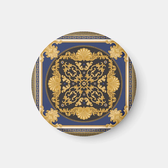 Imã Impressão Bandana: Azul Negro Dourado. (Frente)