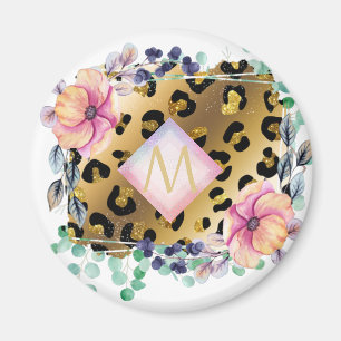 Imã Impressão Bonito de Leopardo, Rosa Dourada, Monog