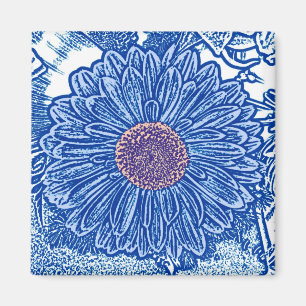 Imã Impressão de bloco da margarida do Gerbera - azul