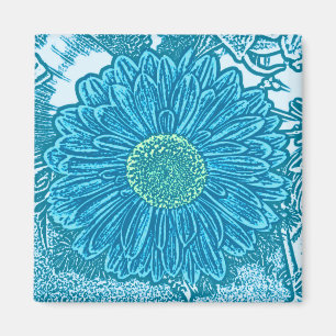 Imã Impressão de bloco da margarida do Gerbera - azul
