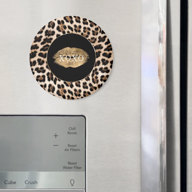 Imã Impressão de Leopardo Lábios Dourados XOXO (In Situ (Fridge))