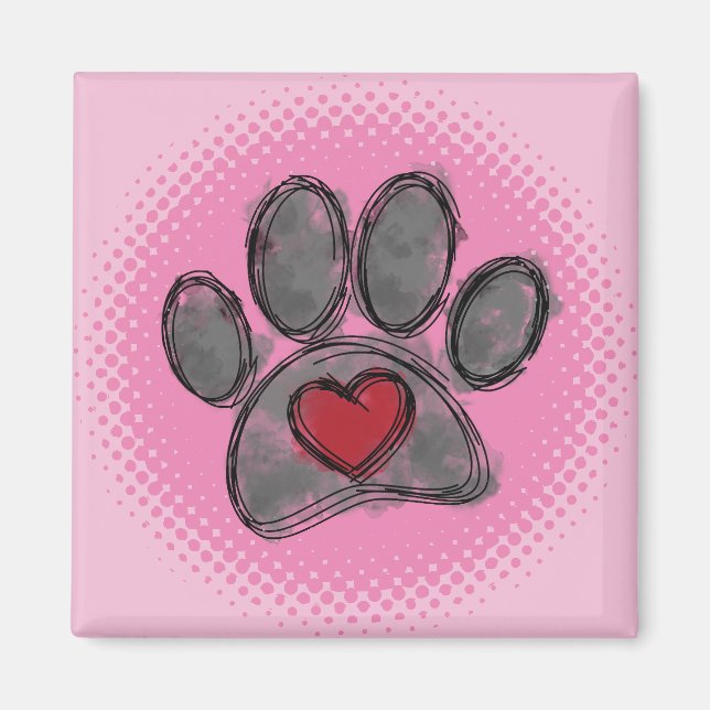 Imã Impressão de Meia-Tons de Desenho do Cão Lover (Frente)