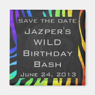 Imã Impressão de Monograma Zebra Negra e Arco-Íris