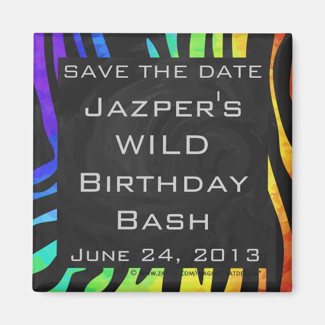 Imã Impressão de Monograma Zebra Negra e Arco-Íris (Frente)