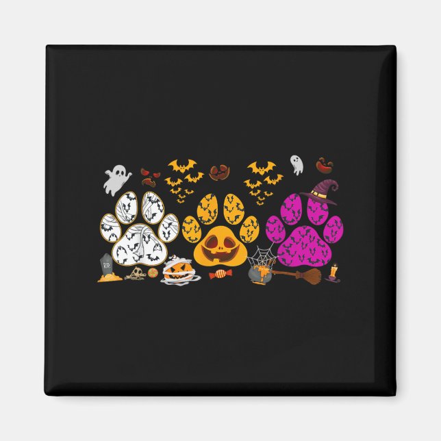 Imã Impressão de Pata Divertida de Halloween Cachorro  (Frente)