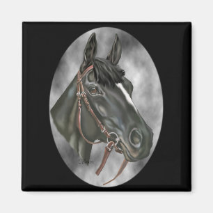Imã Impressão de retrato de arte eqüina cavalo preto