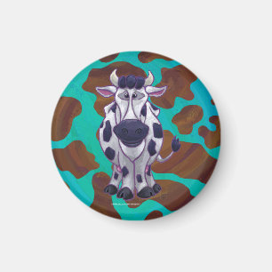 Imã Impressão de Vaca Marrom e Teal