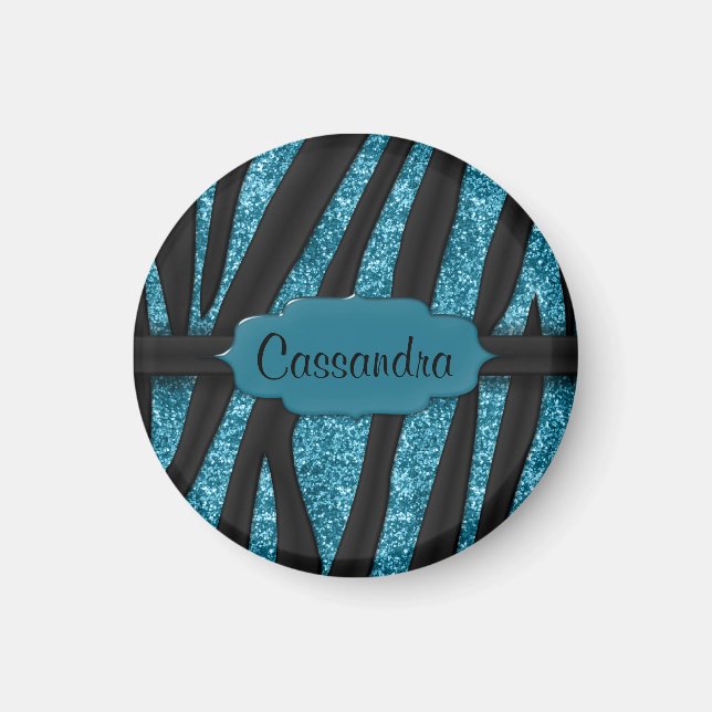 Imã Impressão de Zebra com Largura Negra, Azul, Cute (Frente)
