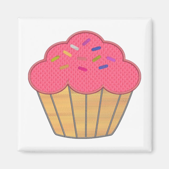 Imã Impressão do bordado do Cupcake do Morango (Frente)